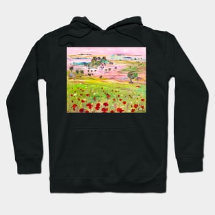 Poppy Field and Hills In The Fog Hoodie